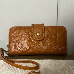 Embossed Tan Wristlet Wallet